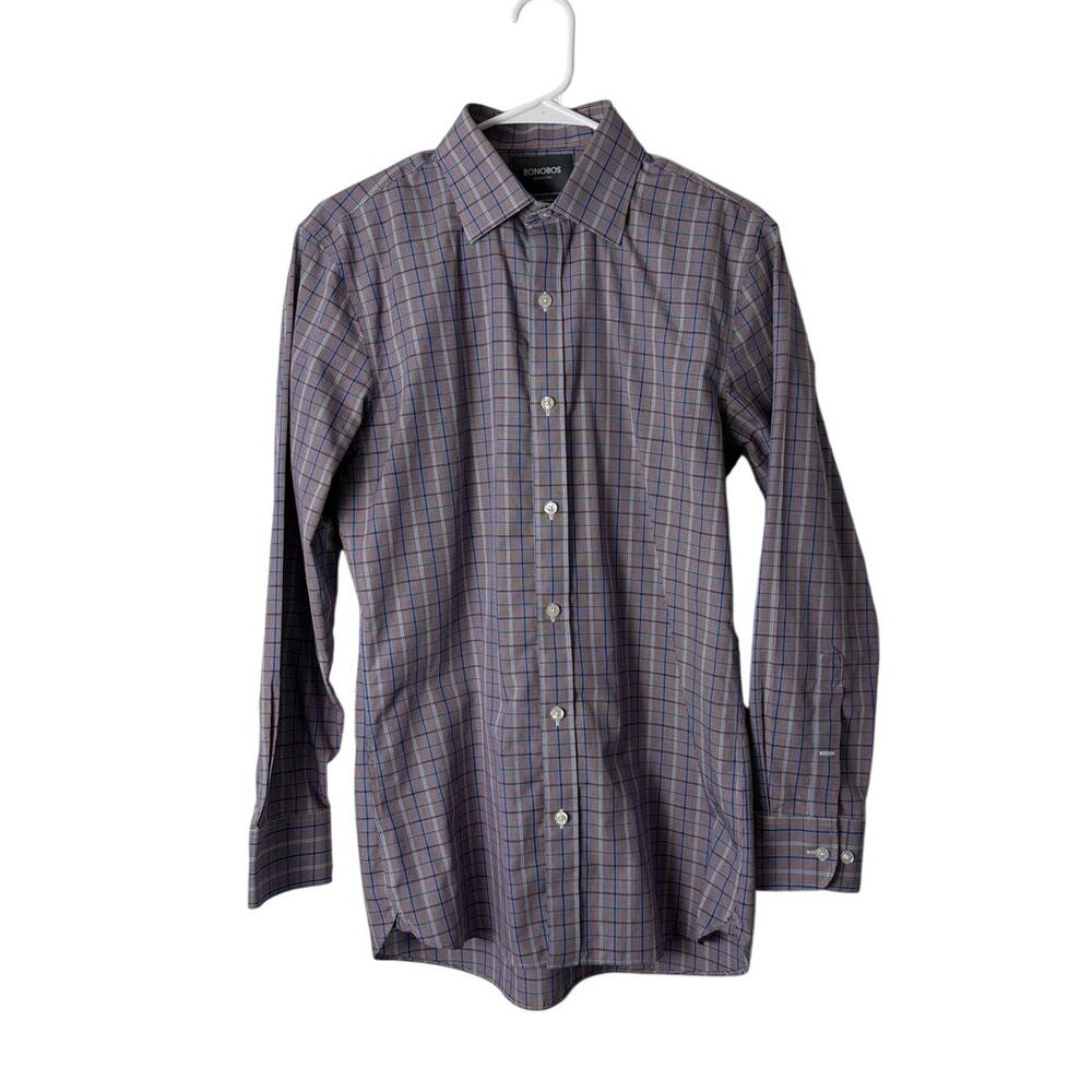 Bonobos Men Slim Fit Long Sleeve Plaid Button Down Shirt Purple M